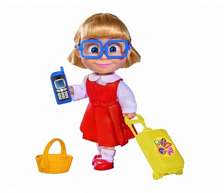 Кукла Маша с чемоданчиком, корзинкой и телефоном, 12 см. 